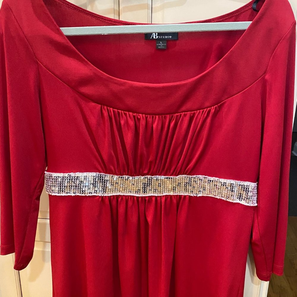 AB Studio - Sexy Red 3/4 sleeves w/crystals at mid